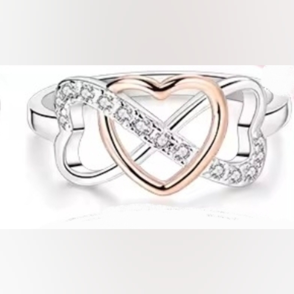 925 Sterling Silver and Rose Gold Heart Infinity Ring - Picture 3 of 4